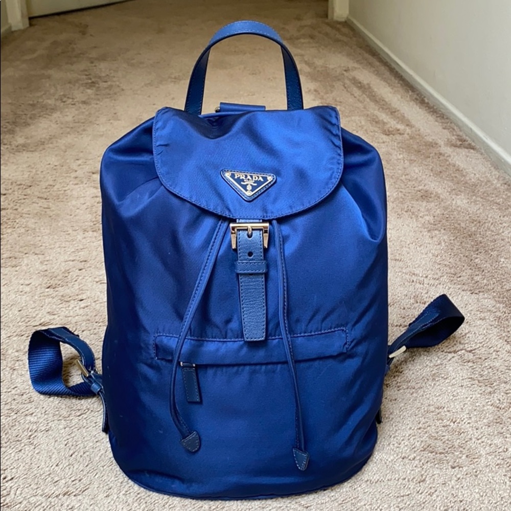 Authentic Prada Blue Nylon Backpack.